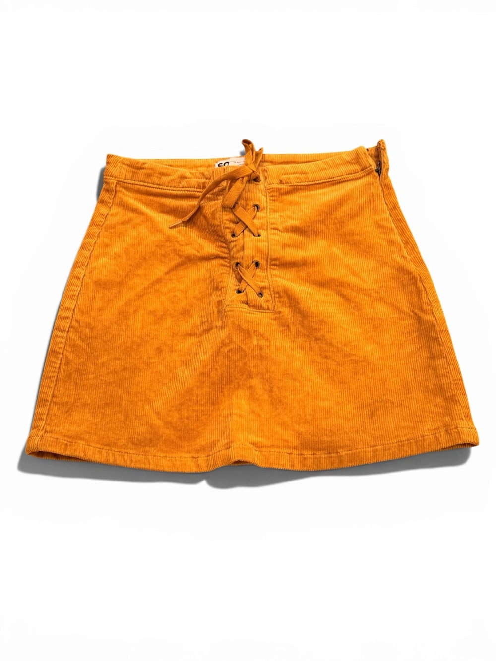 SO Corduroy Lace-Up Mini Skirt in Mustard Yellow
